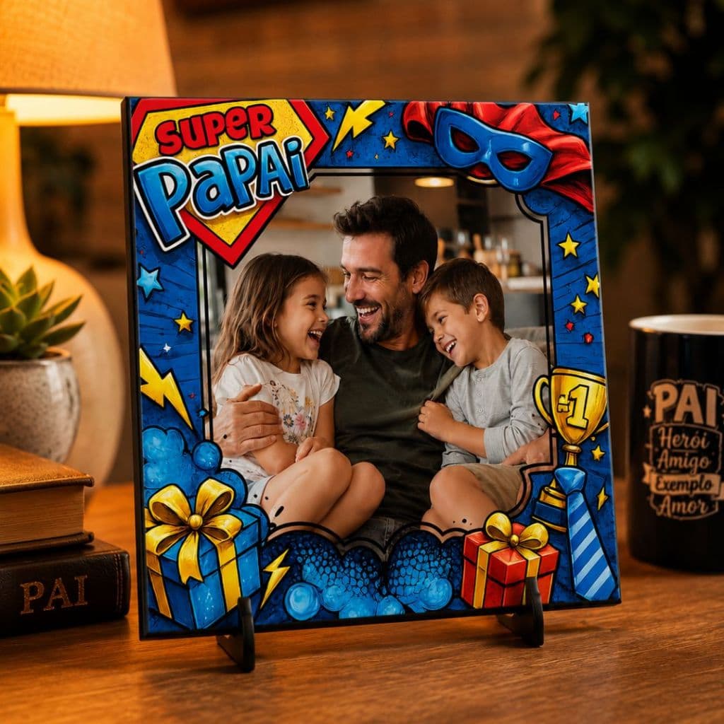 Papai Você é Meu Maior Presente | Azulejo Personalizado com Foto e Frase Carinhosa