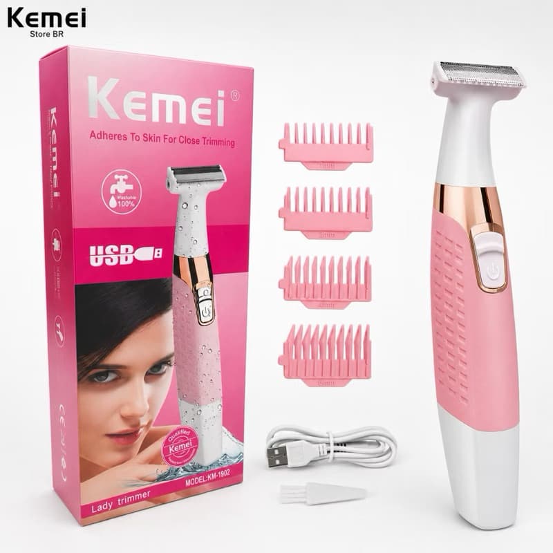 Aparador de Pelos Feminino Kemei KM 1900 3W Recarregável, Lavável e Resistente à Água Sem Fio Portátil Bivolt