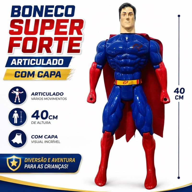 💪🏻 Boneco Super Forte Articulado 40cm Com Capa Brinquedo Infantil