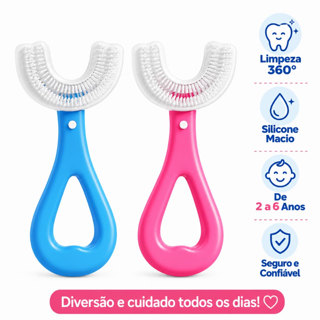 Escova de Dentes Infantil U 360° com Limpeza Completa em 360°