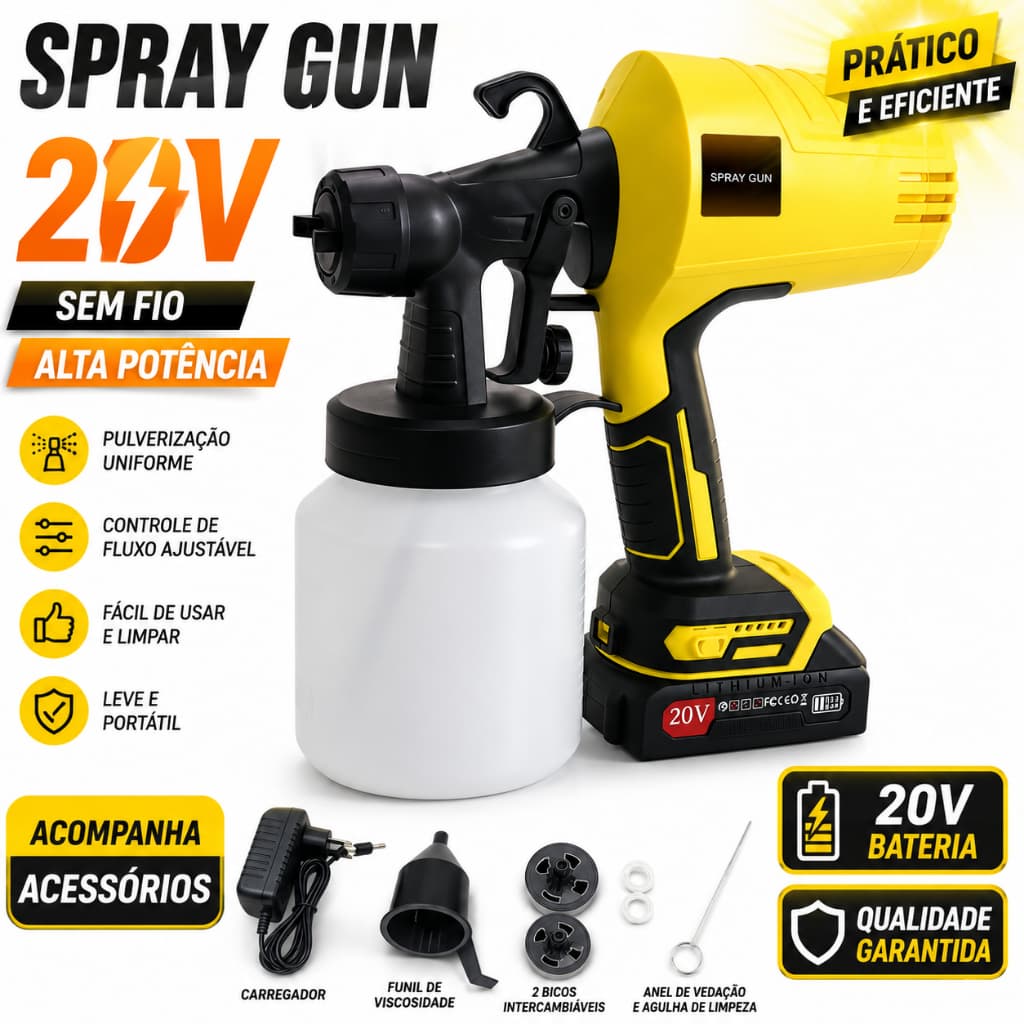 Cordless Electric Paint Sprayer 20V, Lithium Battery, 800ml Tank, Uniform Spraying for Renovations-J4