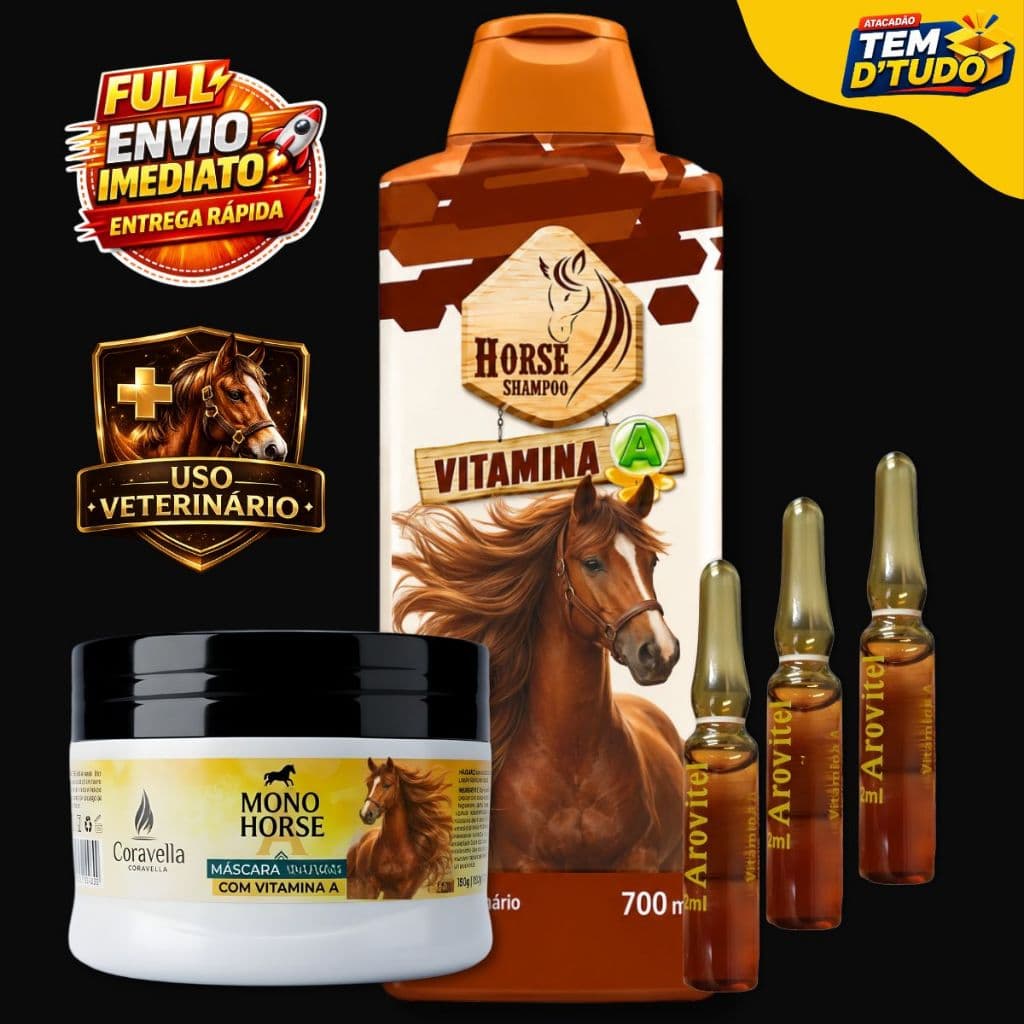 Shampoo Horse + Vitamina A + Mono Horse A Máscara de Hidratação Shampoo de Cavalo