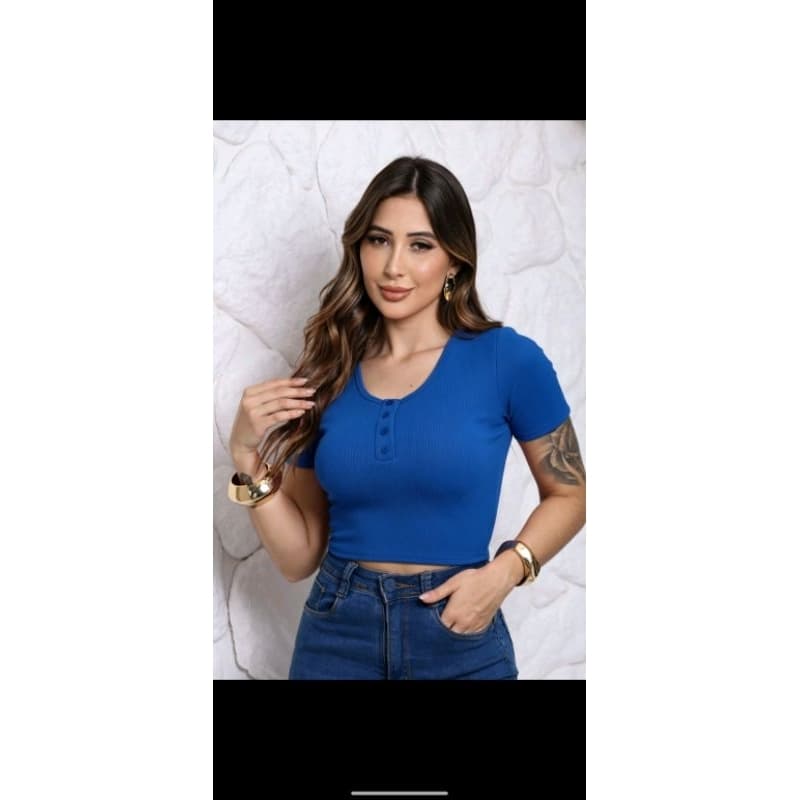 Cropped Feminina com Botões na Frente e Manga Curta em Be