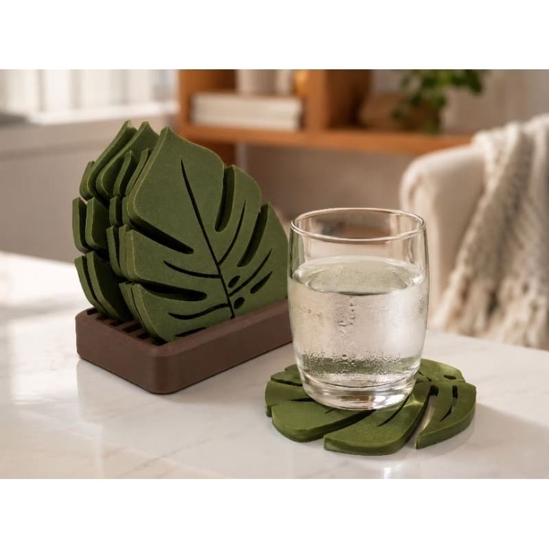 Leve a Natureza para Sua Mesa Kit Porta-Copos Folha com Suporte Elegante, Organizado e Perfeito para Decorar seus Móveis