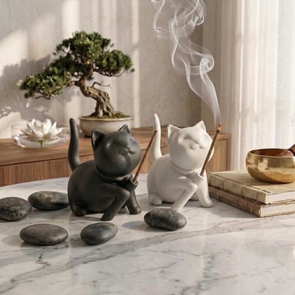 Incensário Gatinho Decorativo Porta Incenso Moderno Relaxante