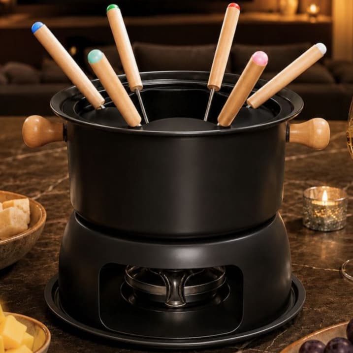 Conjunto Fondue Kit 11 Peças 6 Pessoas Panela 1,7L Aparelho Completo Fogareiro Garfo Premium Moderno