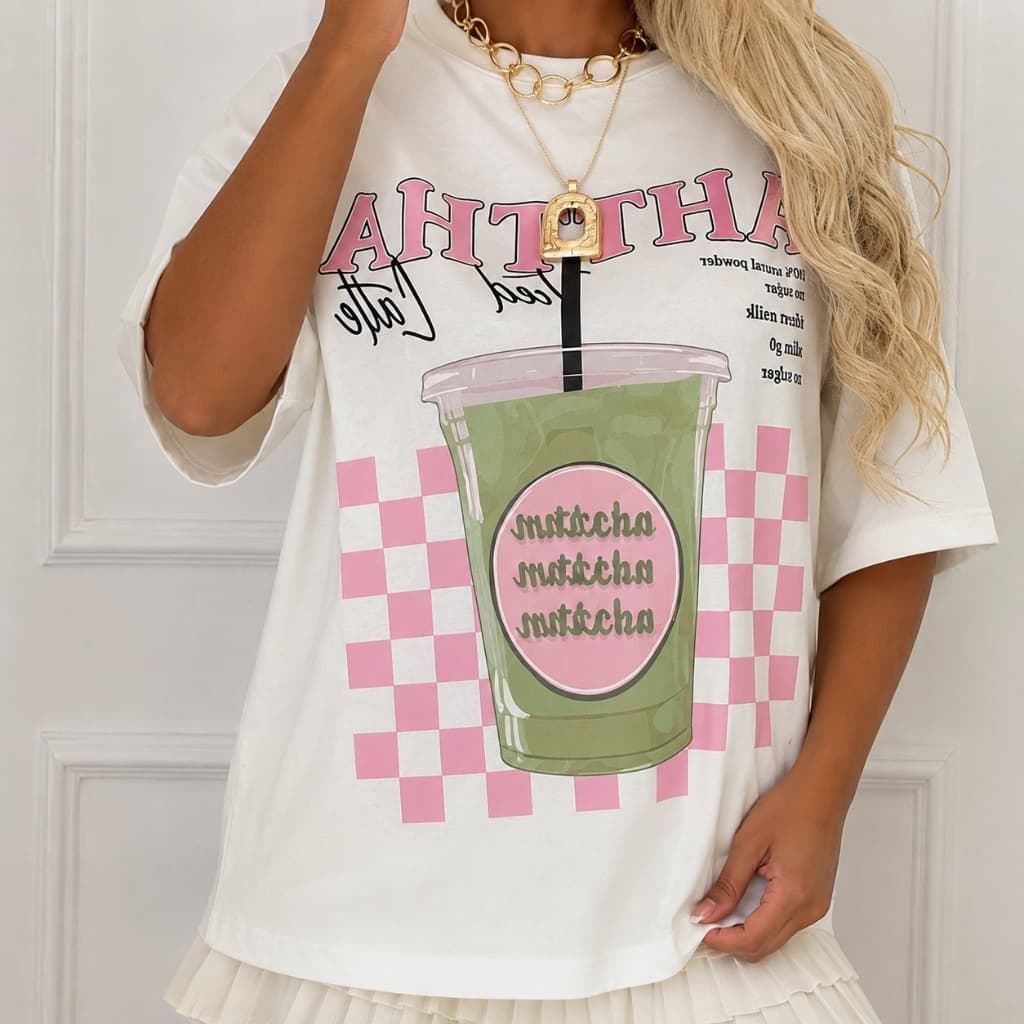Camiseta Camisa T-Shirt Feminina 100% Algodão Estampa Matcha Lifestyle Café - Envio Rápido