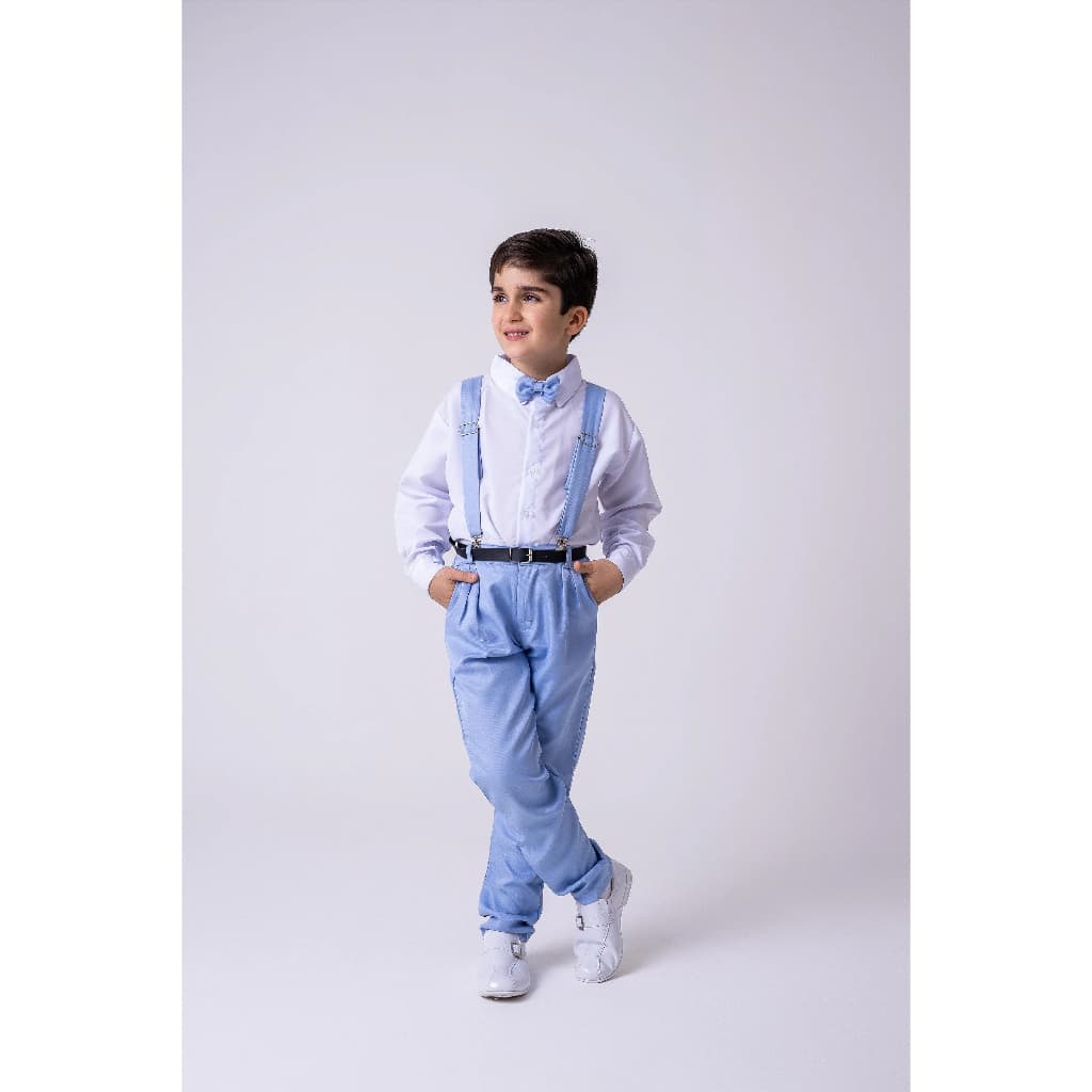 Conjunto Social Infantil Miss Cherry Leo Suspensorio Azul Claro – Elegância para Casamentos, Batizados, Festas e Pajens