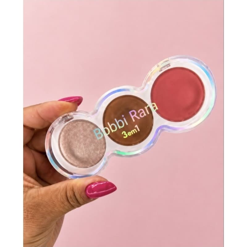 Paleta Blush Contorno e Iluminador 3 em 1 Bobbi Rara Maquiagem Facial Compacta Acrílica