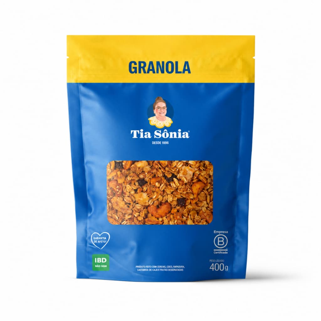 Tia Sonia Granola Tradicional 400gr. Vegana Natural Frutas Secas Côco Castanhas Saudável Rica Fibras