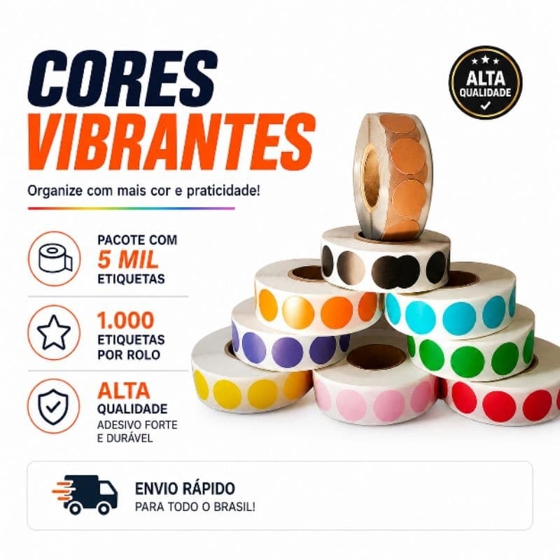 Etiqueta Bolinha Selo Adesiva15x15mm Colorida – Para Preço Promoção Organização Estoque Mercado