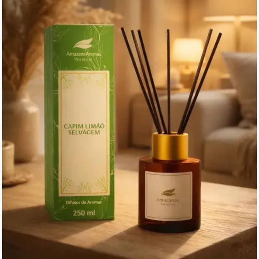 Difusor de Aromas 250ml Varetas Capim Limão Aromatizador Ambiente Natural