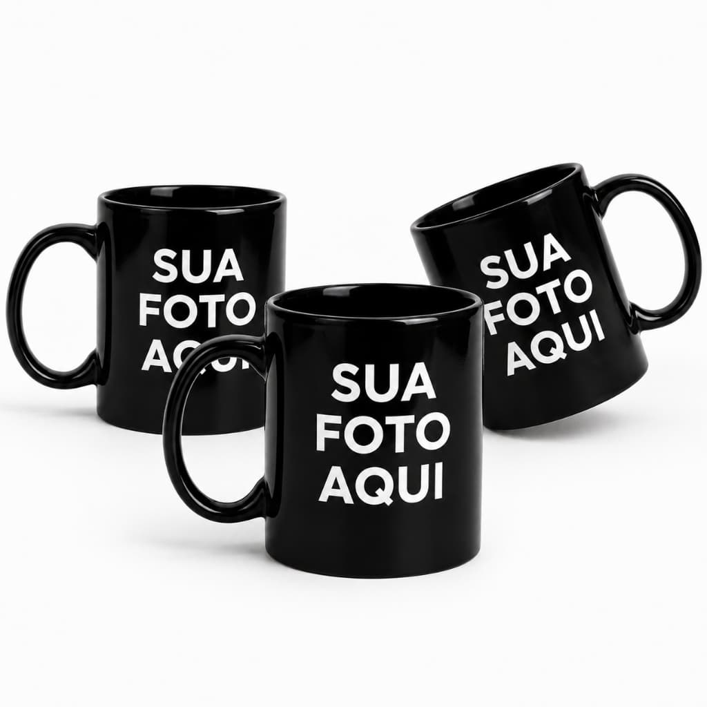 Caneca Preta Personalizada com Sua Foto - Presente Exclusivo