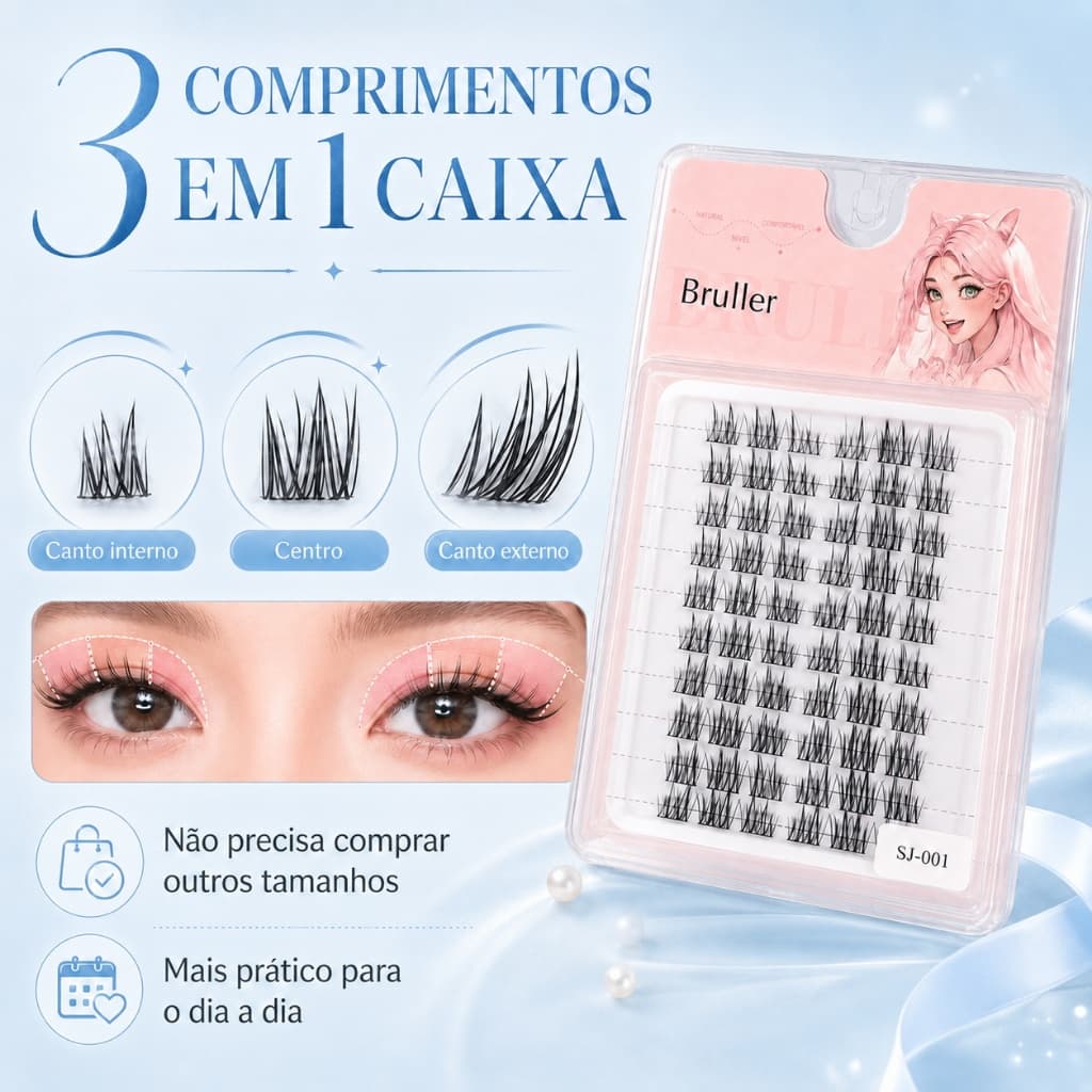 (Caixa multifuncional)Uma caixa contém 3 tipos de cílios postiços de diferentes comprimentos,efeito olho de raposa