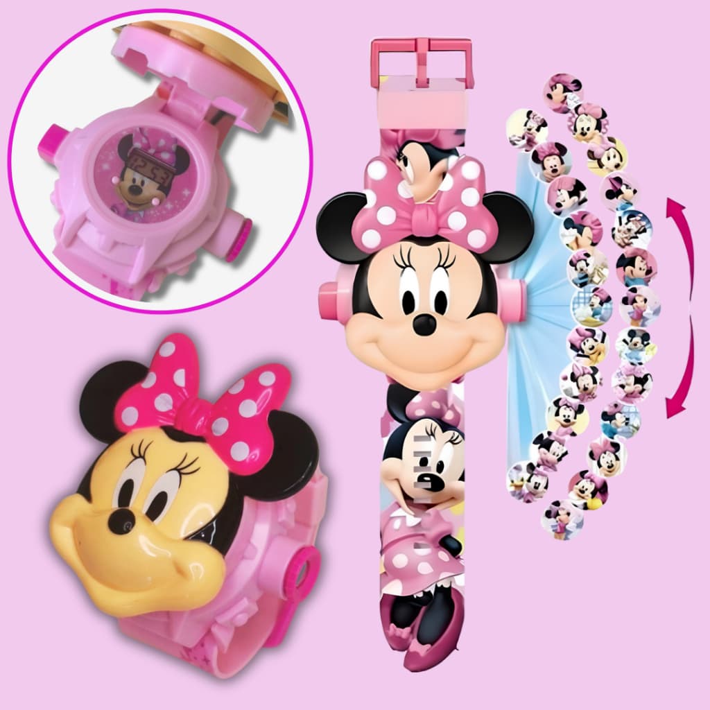 Relógio Infantil Digital Da Minnie Com Projetor De Imagens Com Bateria Rosa Presente Para Meninas