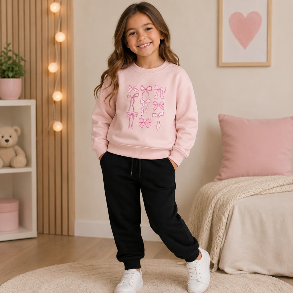 Conjunto moletom juvenil e infantil meninas laçinhos blusa de frio careca premium