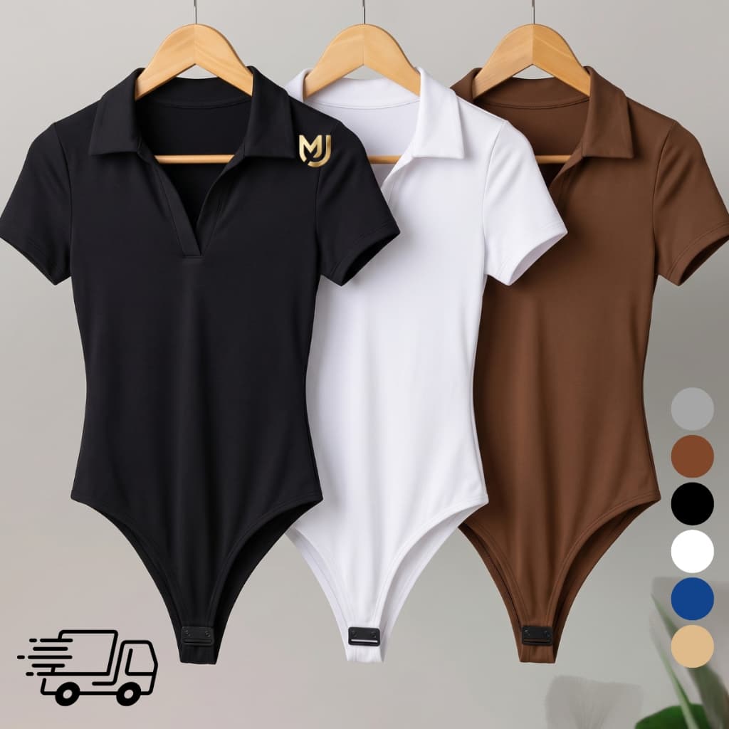 Kit 3 Body Polo Feminino Suplex Manga Curta Bory Básico Moda Blogueira Decote V Tendencia 2026