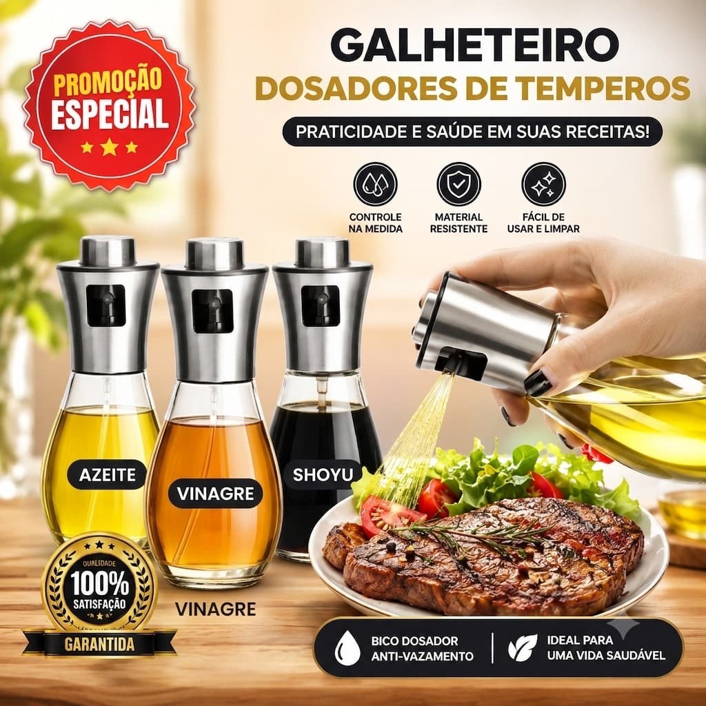 Spray Borrifador Para Azeite e Vinagre Galheteiro Vidro Inox 200ml Premium Profissional Para Airfryer Salada Churrasco