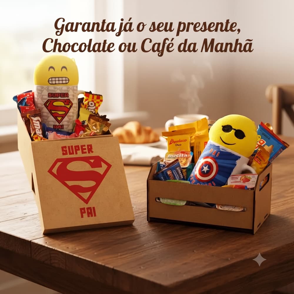 Cesta Presente Criativo Dia Dos Pais Café Da Manhã Ou Chocolates e Mimo