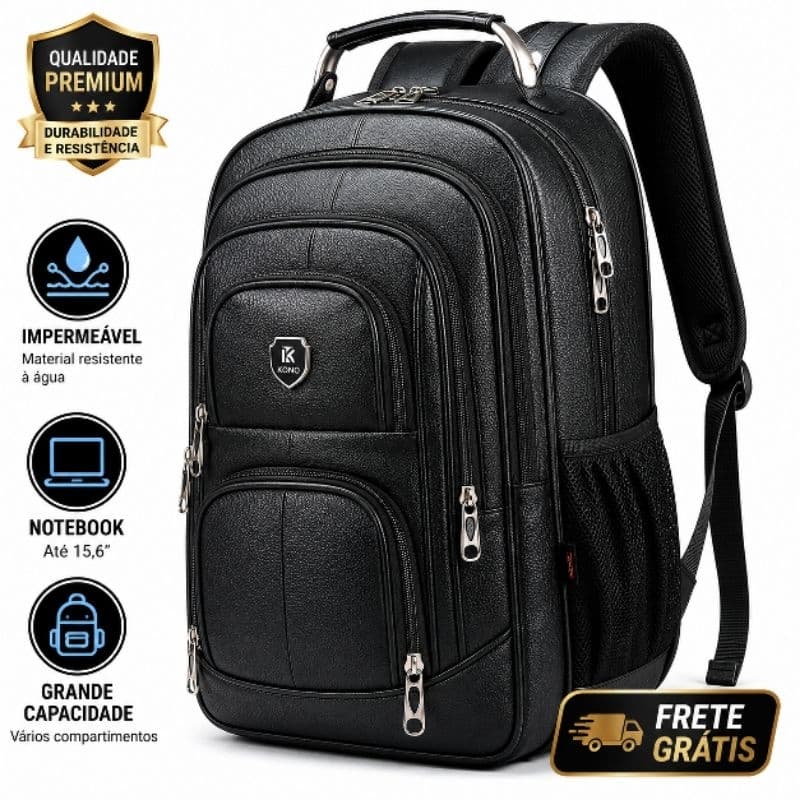 Bolsa Mochila de Couro Universitária Unissex Feminina Masculina Reforçada
