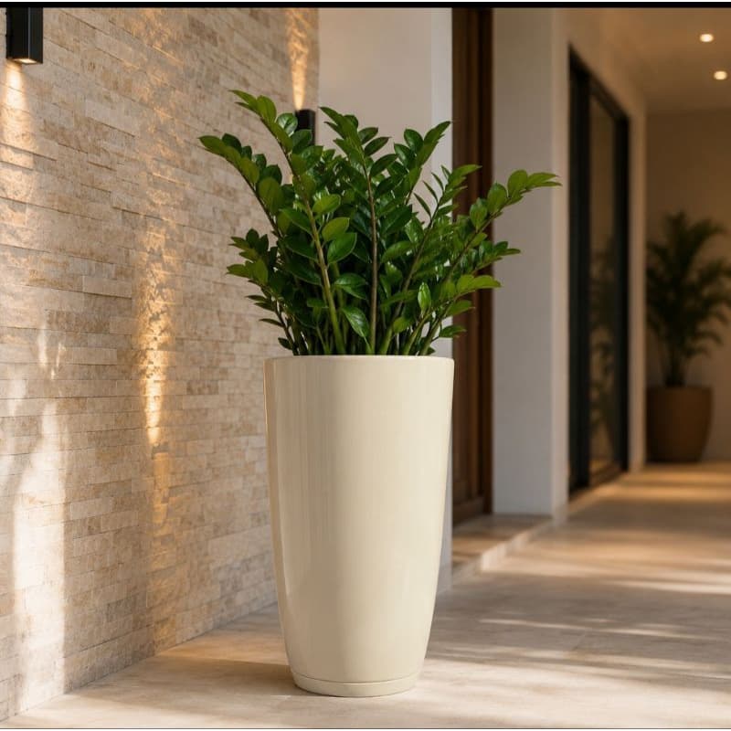 Vaso Cone Bojo Polido 2 para Plantas Grande Decorativo com Prato Coletor Resistente Sol e Chuva