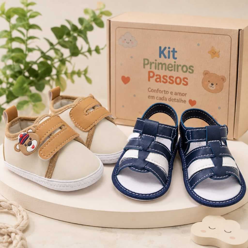Kit 2 pares Tênis Bebe Sandália Leve Confortável Antiderrapante 13 ao 18