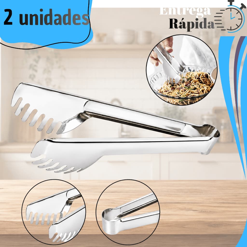 Kit 2 Pegador de Macarrão Universal Inox Premium Resistente Espaguete Massas Carne Churrasco Cozinha Profissional Buffet