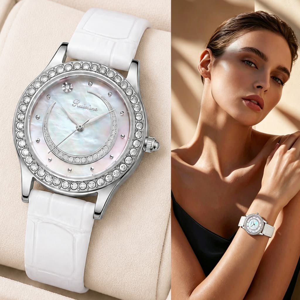 RUIXINE Relógio Feminino Elegante Moda Mostrador Diamante Pulseira de Couro Quartzo