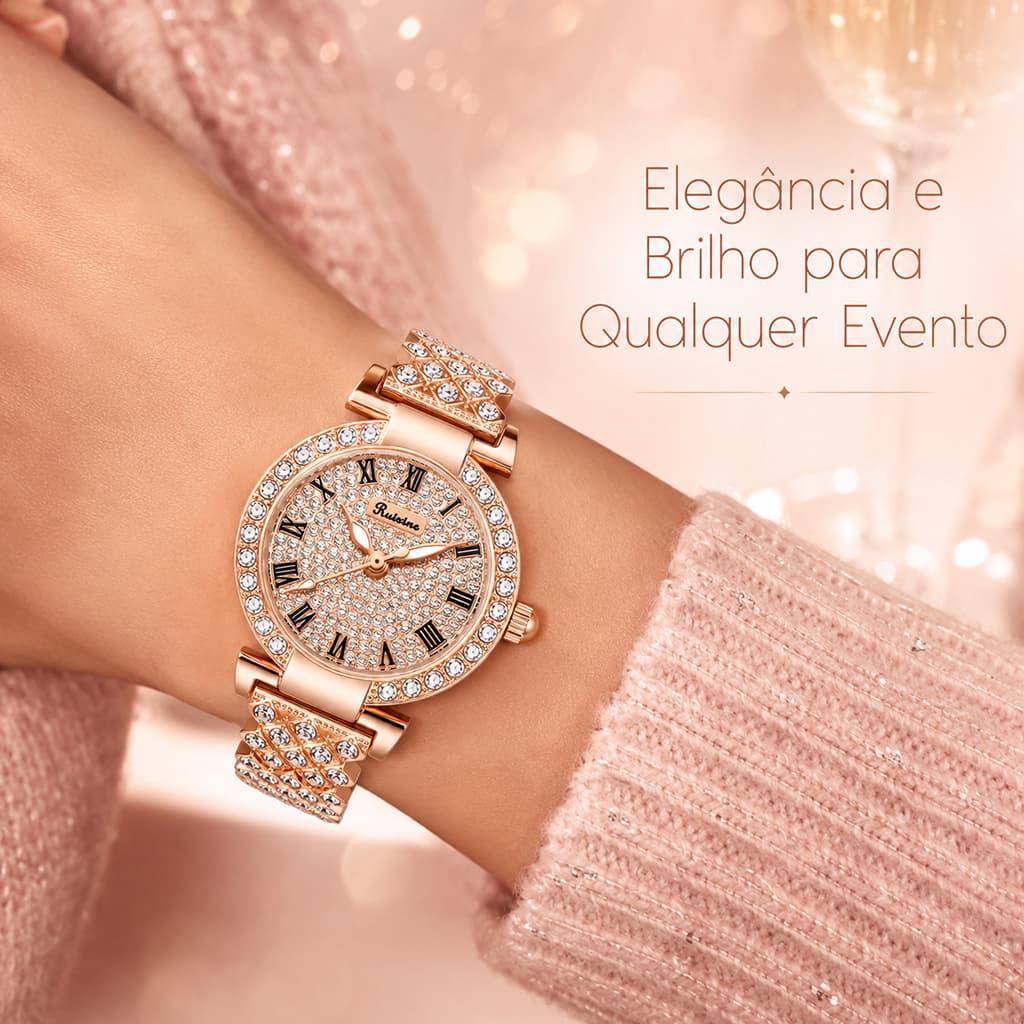 Relógio Feminino RUIXINE Elegante Luxo Quartzo Impermeável Aço Inoxidável Moda Presente