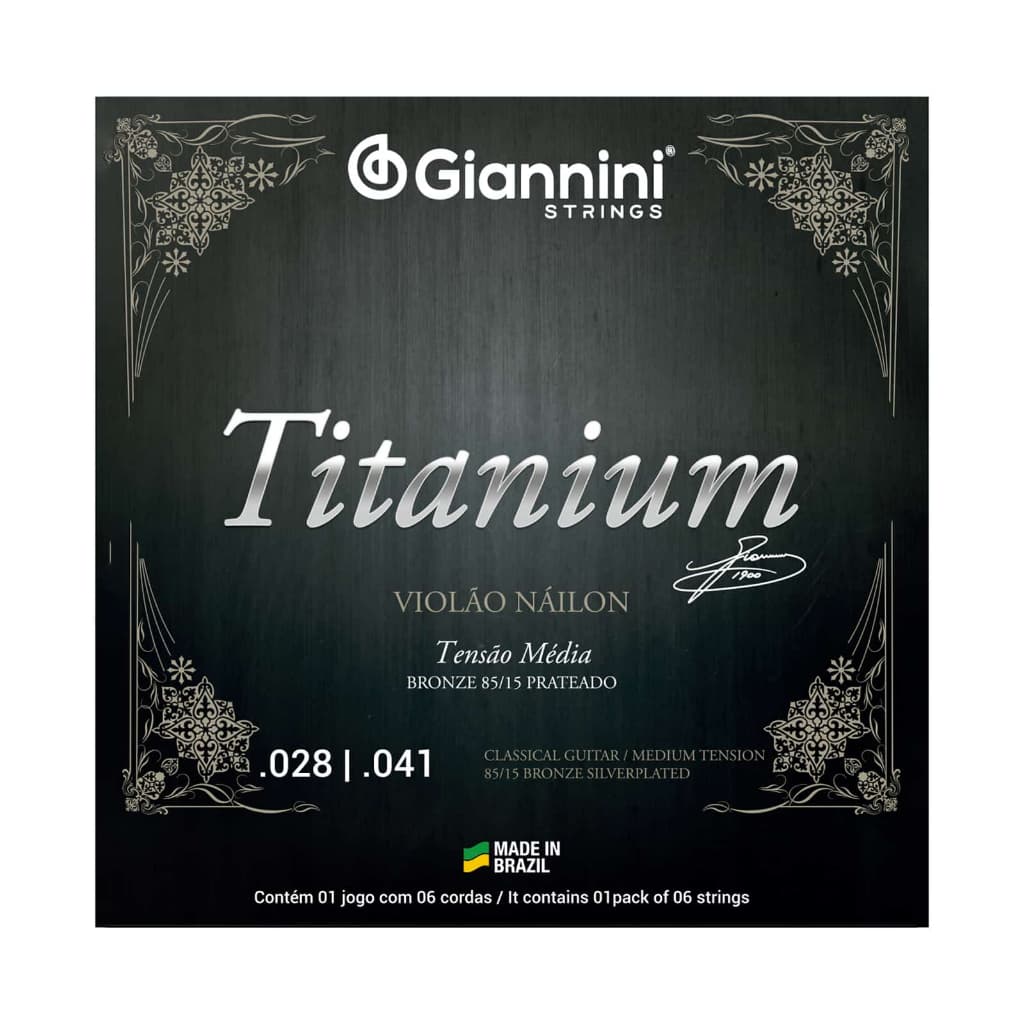 Encordoamento para Violão Náilon 6 cordas Giannini Titanium Bronze 85/15 GENWTM Média