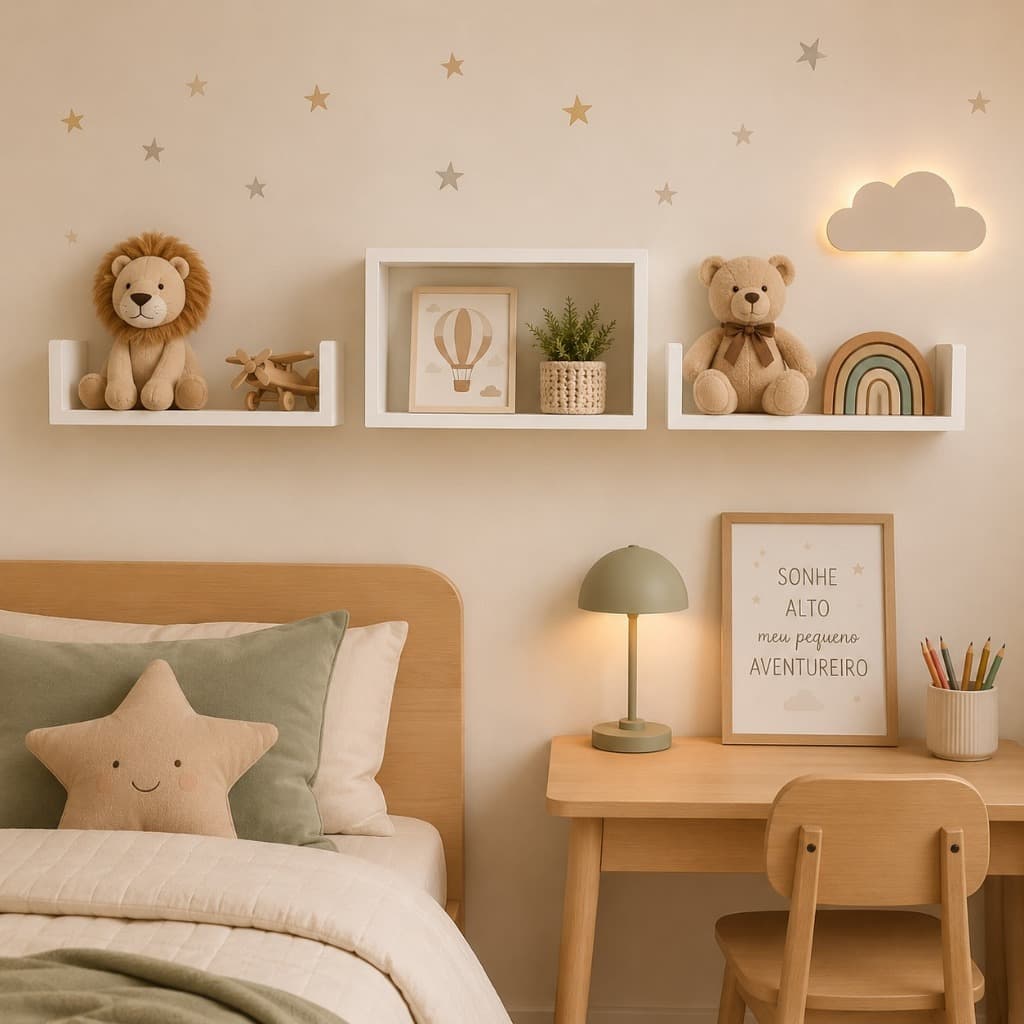 Kit Nicho + 2 Prateleiras Para Quarto Sala Escritório Decoração Armazenamento Livros Brinquedos