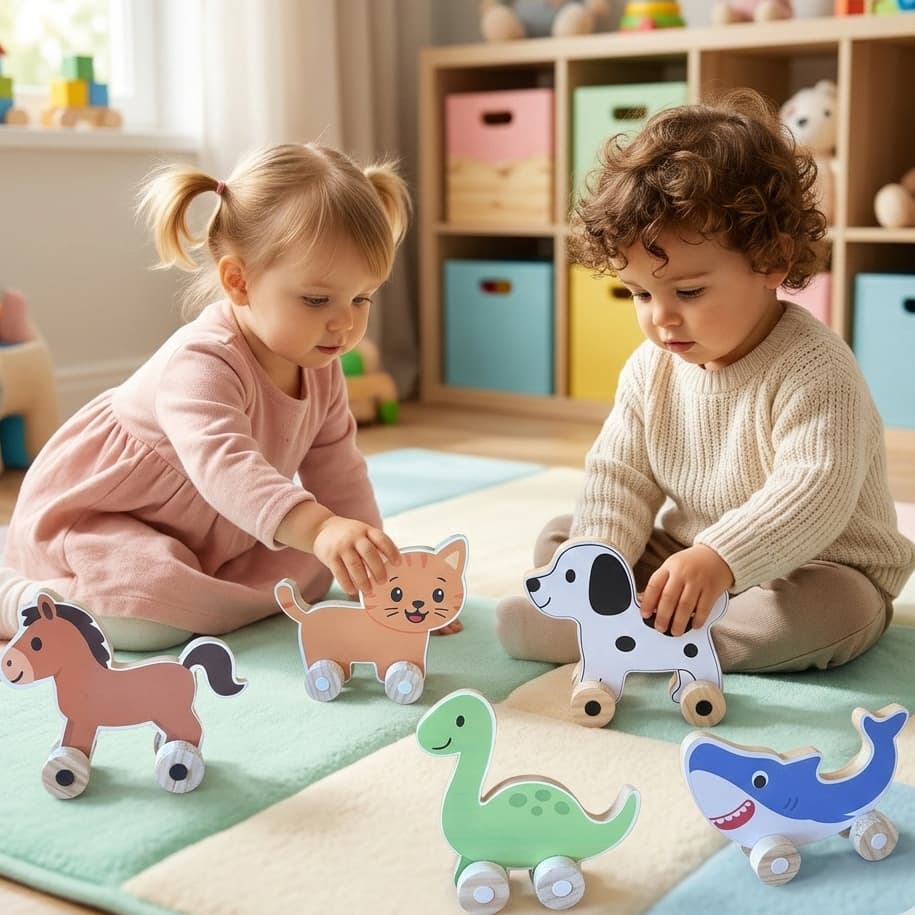 Carrinho De Madeira Brinquedo Infantil Bebes Criança Animaizinhos 5 Modelos