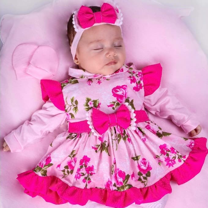 Saída Maternidade Pompom Bebê Menina 4 Peças 100% Algodão Tecido de Alta Qualidade