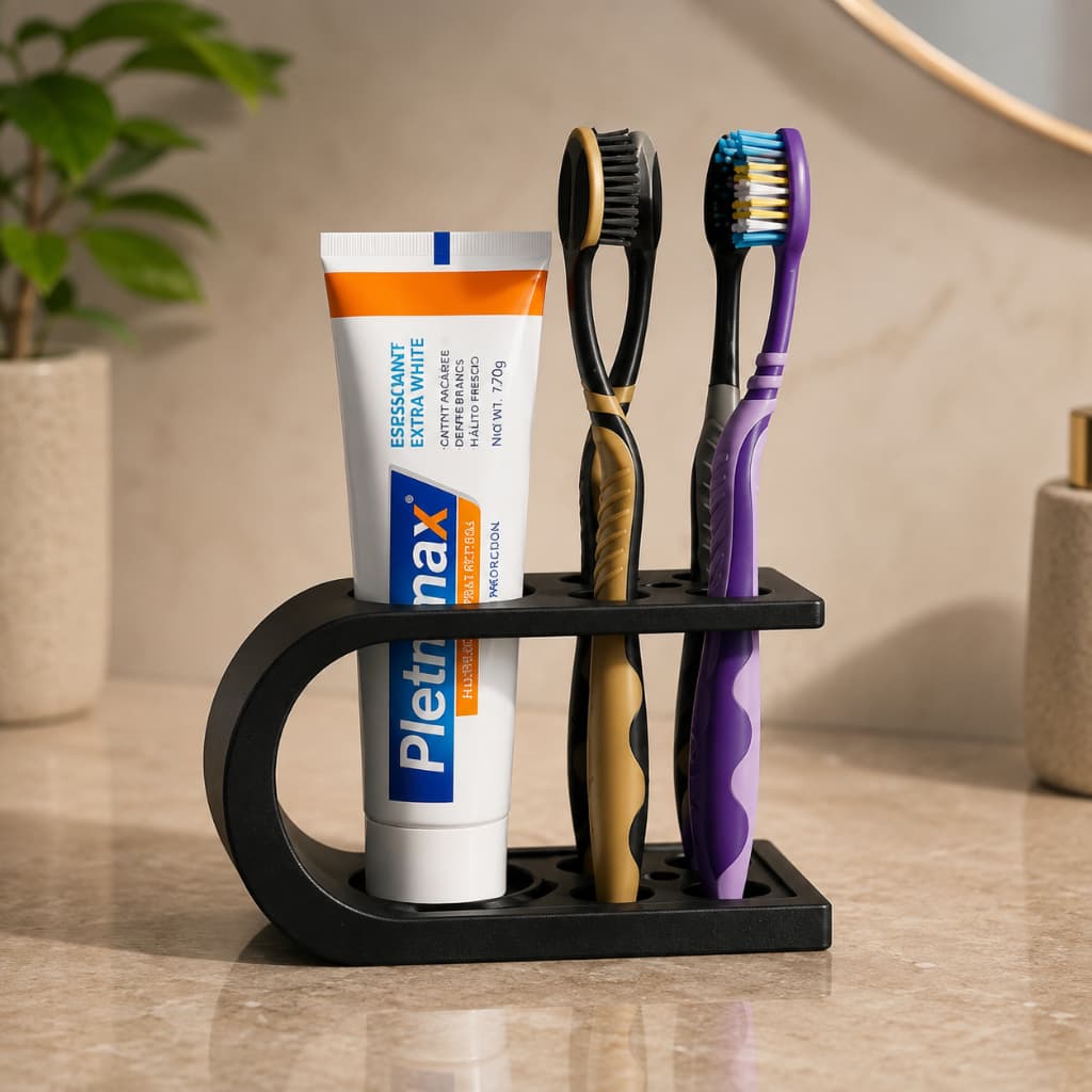 Porta Escova de Dente Organizador para 4 Escovas com Suporte para Pasta Minimalista Premium