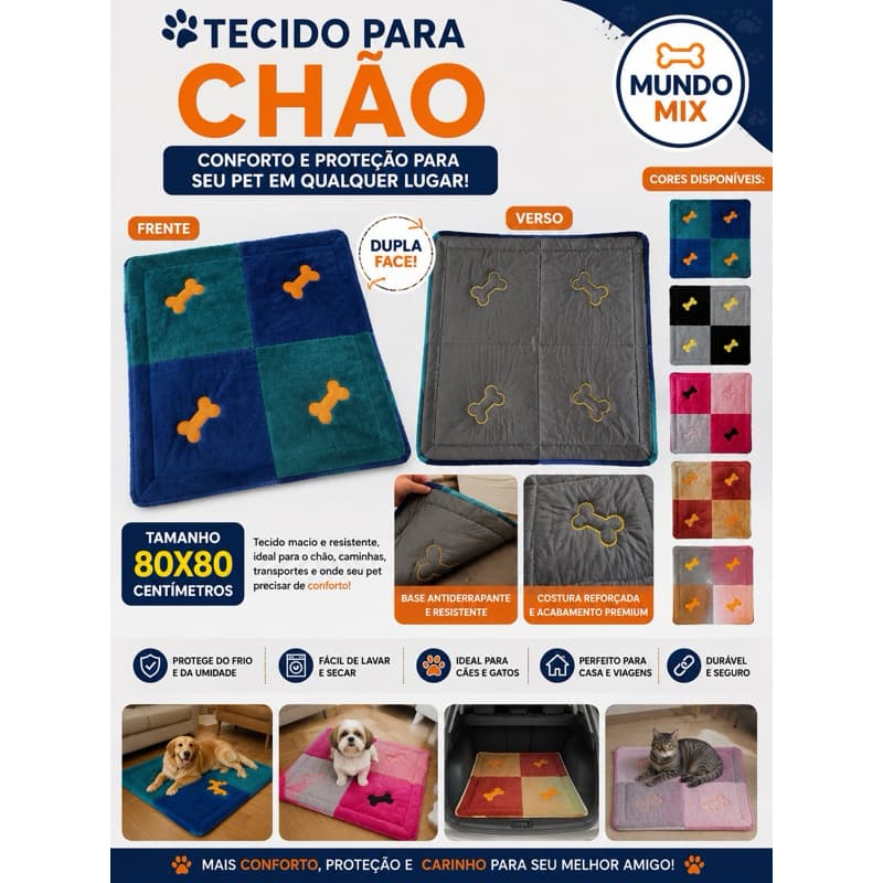 Tapete Pet Dupla Face 80x80 cm Antiderrapante Lavável para Cães e Gatos