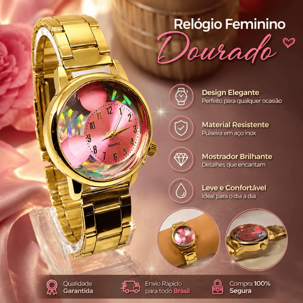 Relógio feminino MICKEY e MINNIE quartz Pulseira De Aço Prata/Rose/ouro