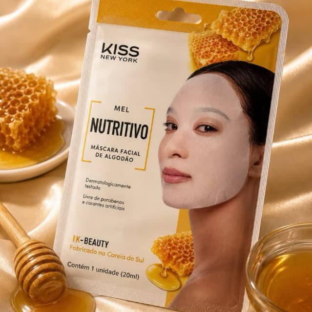 Máscara Facial de Algodão Kiss New York Nutritivo Mel – 20ml | K-Beauty