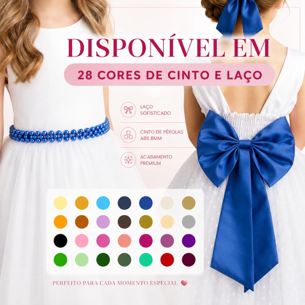 Cinto e Laço Pérola ABS 8mm Feito à Mão, Ideal para Vestidos Festa Casamento| REF4197