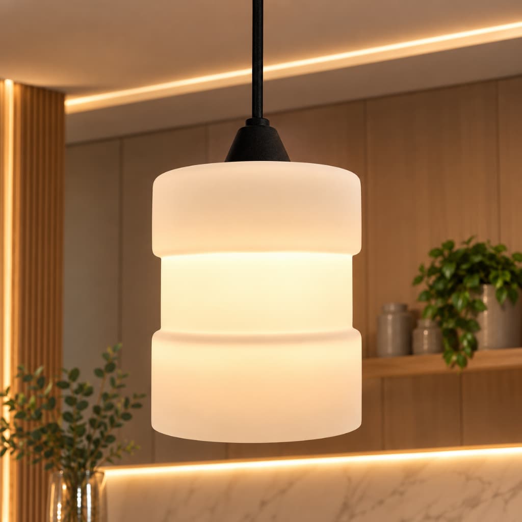 Luminária Pendente Vidro Carretel Opalino