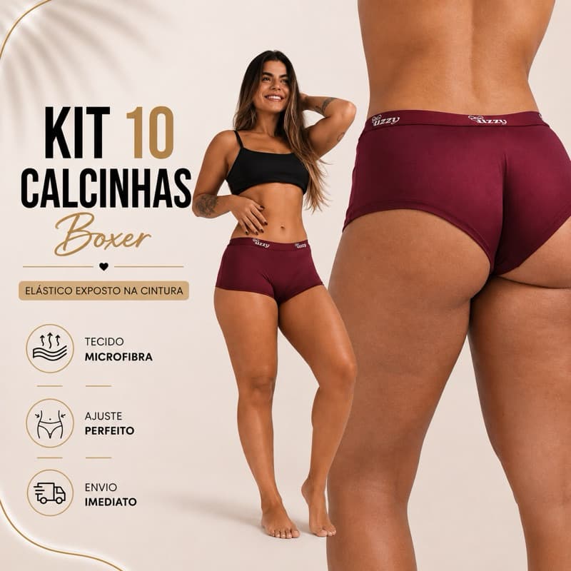 Kit 10 Calcinha Boxer Box Cueca Calcinhas Feminina Microfibra Adulto Shortinho