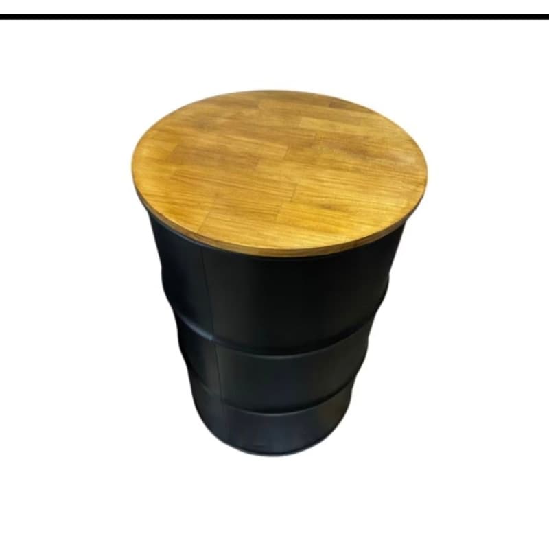 tambor decorativo preto fosco 200l tampo em madeira