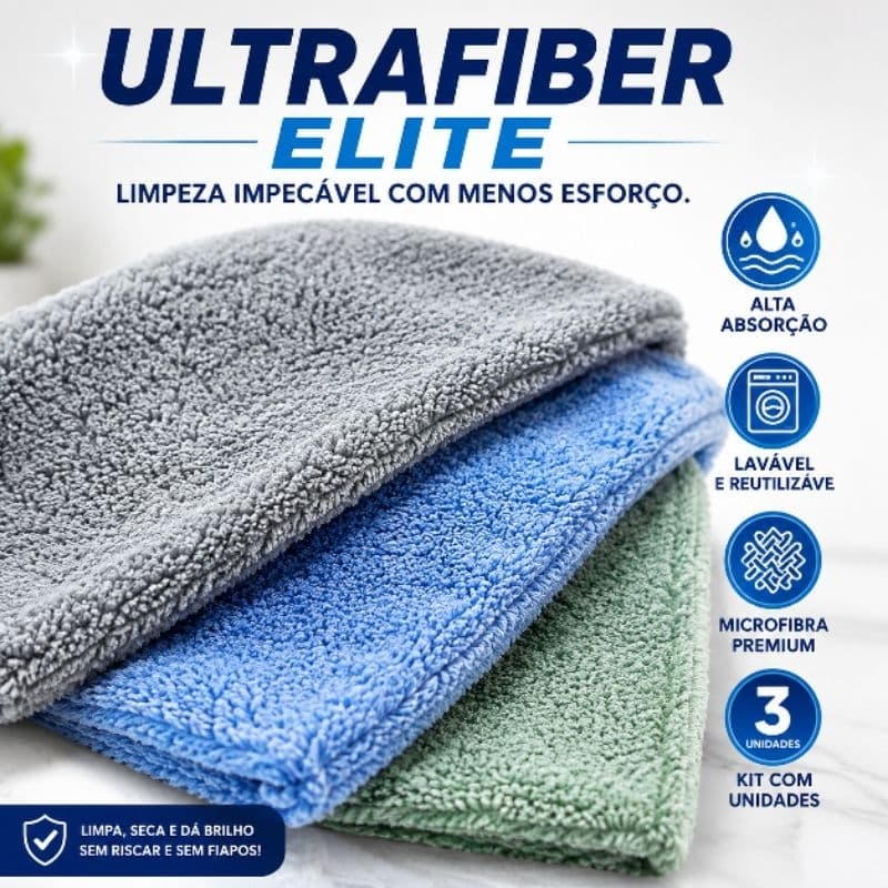 Kit 3 Panos Microfibra Super Soft 30x30 Alta Absorção Multiuso Reutilizável UltraFiber Elite