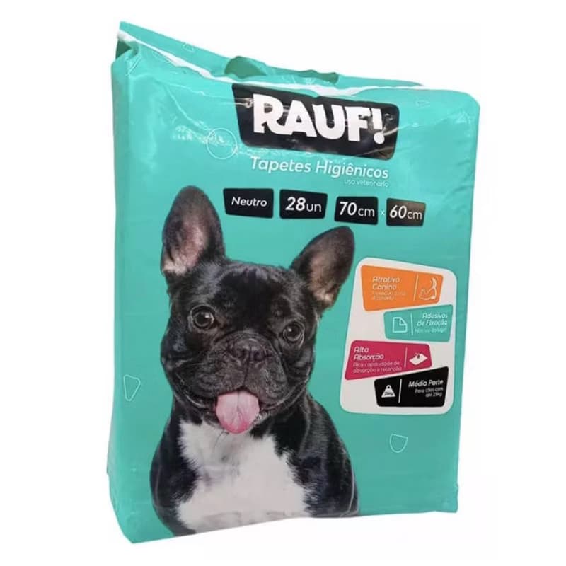 Tapete Higiênico Rauf! Neutro C/ 28 Unidades 70cm X 60cm Pet