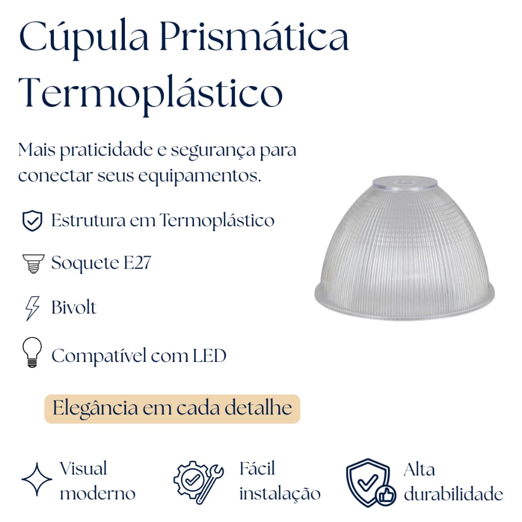 Cúpula Para Pendente Prismática Industrial Cristal Termoplástico 12' Polegadas
