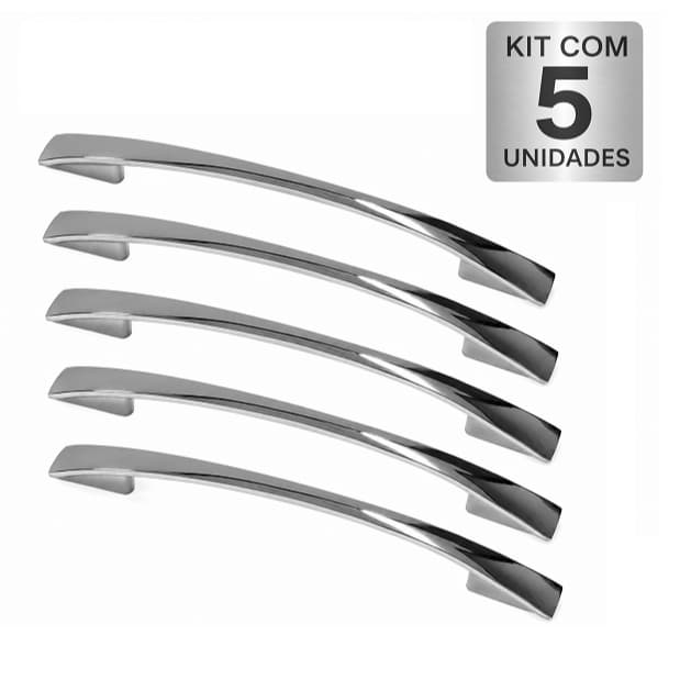 Kit 5 Puxadores Il 2092 Cromado 192mm Alça Curva Moveis Armários Gavetas Portas