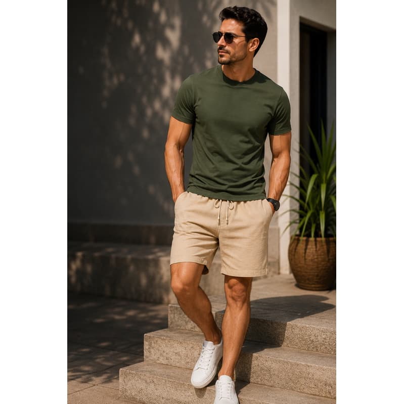 Camiseta Premium + Short Linho masculino Conforto Estilo e Qualidade para Todas as Ocasiões conjunto