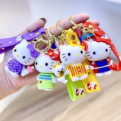 Chaveiro Hello Kitty Brilhante Iluminada Cartoon 3D Emborrachado Desenho Animado Coleção Lembranças