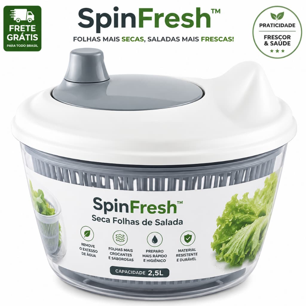 Seca Folhas para Salada 2,5L SpinFresh Centrífuga Manual Escorredor de Verduras Cinza