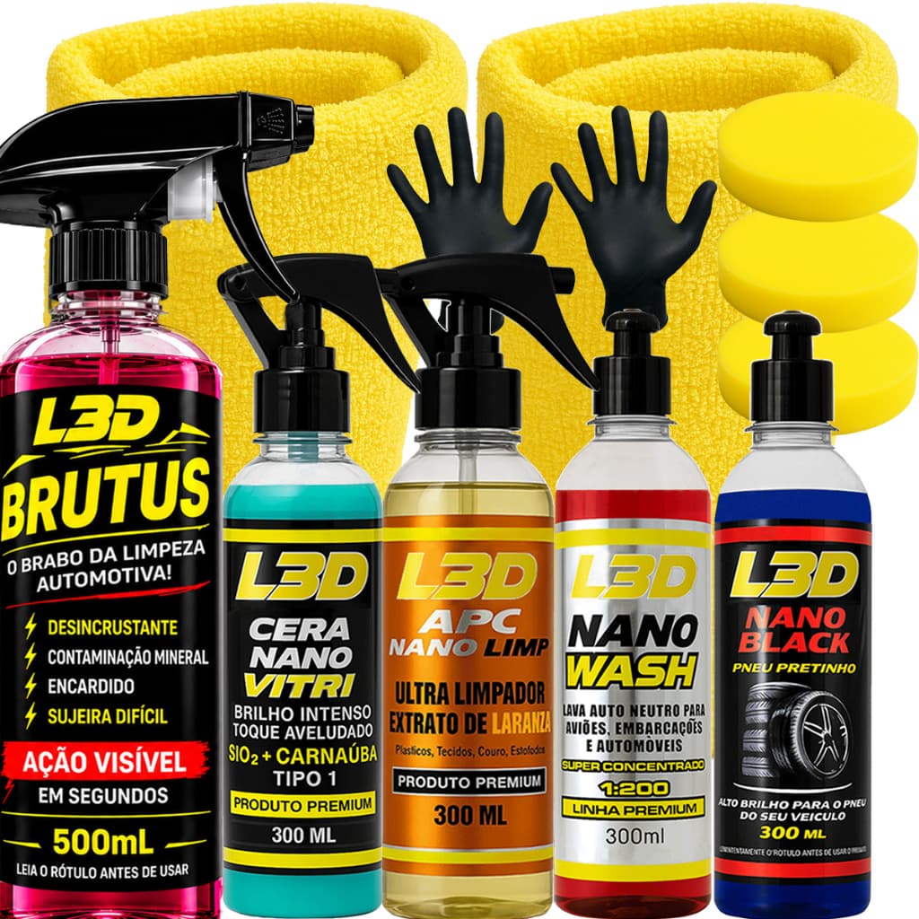 Kit Cera Automotiva Shampoo Apc Removedor Manchas de água Vidro e Lataria  Pretinho
