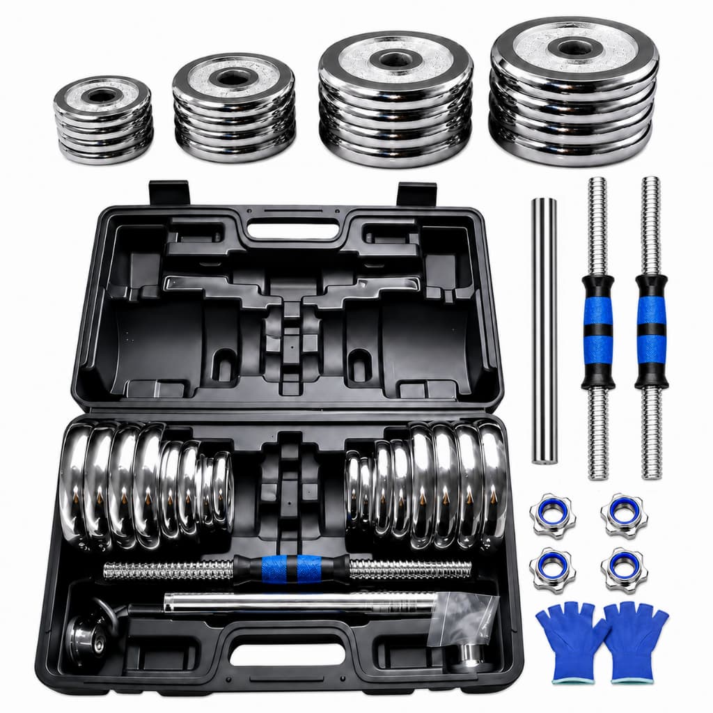 Brave Bull Kit Halteres 30kg 20kg 15kg Cromado Com Maleta E Barra Extensora
